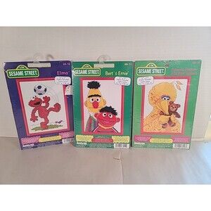 NOSVTG Janlynn Sesame Street Cross Stitch Kits x3 Big Bird Elmo Bert & Ernie